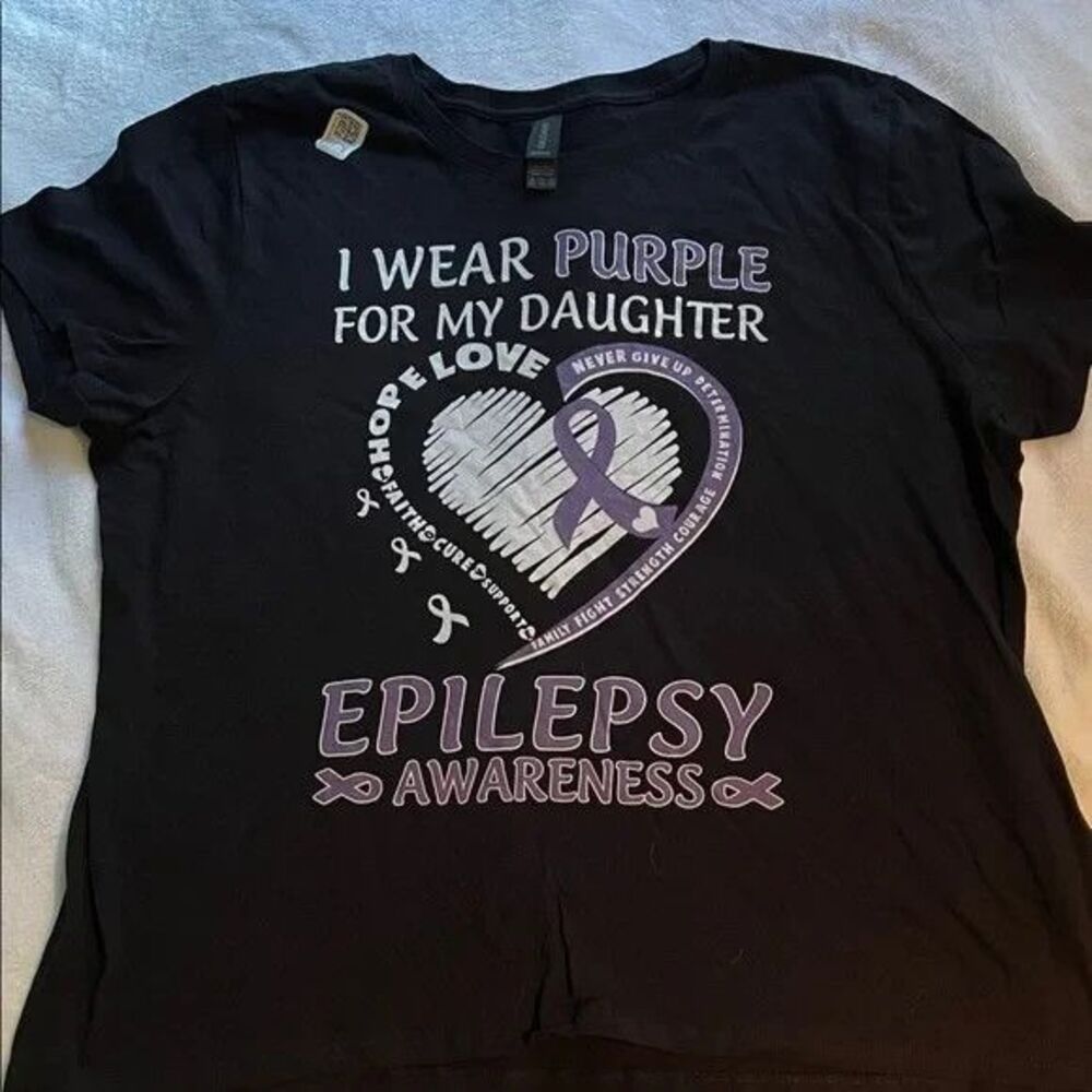Epilepsy Awareness Black and Purple T-Shirt (Women’s 2XL)